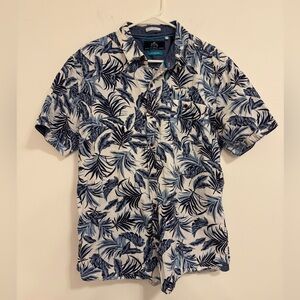 Men's Blue Leaf Print Button-Down Shirt by MBX